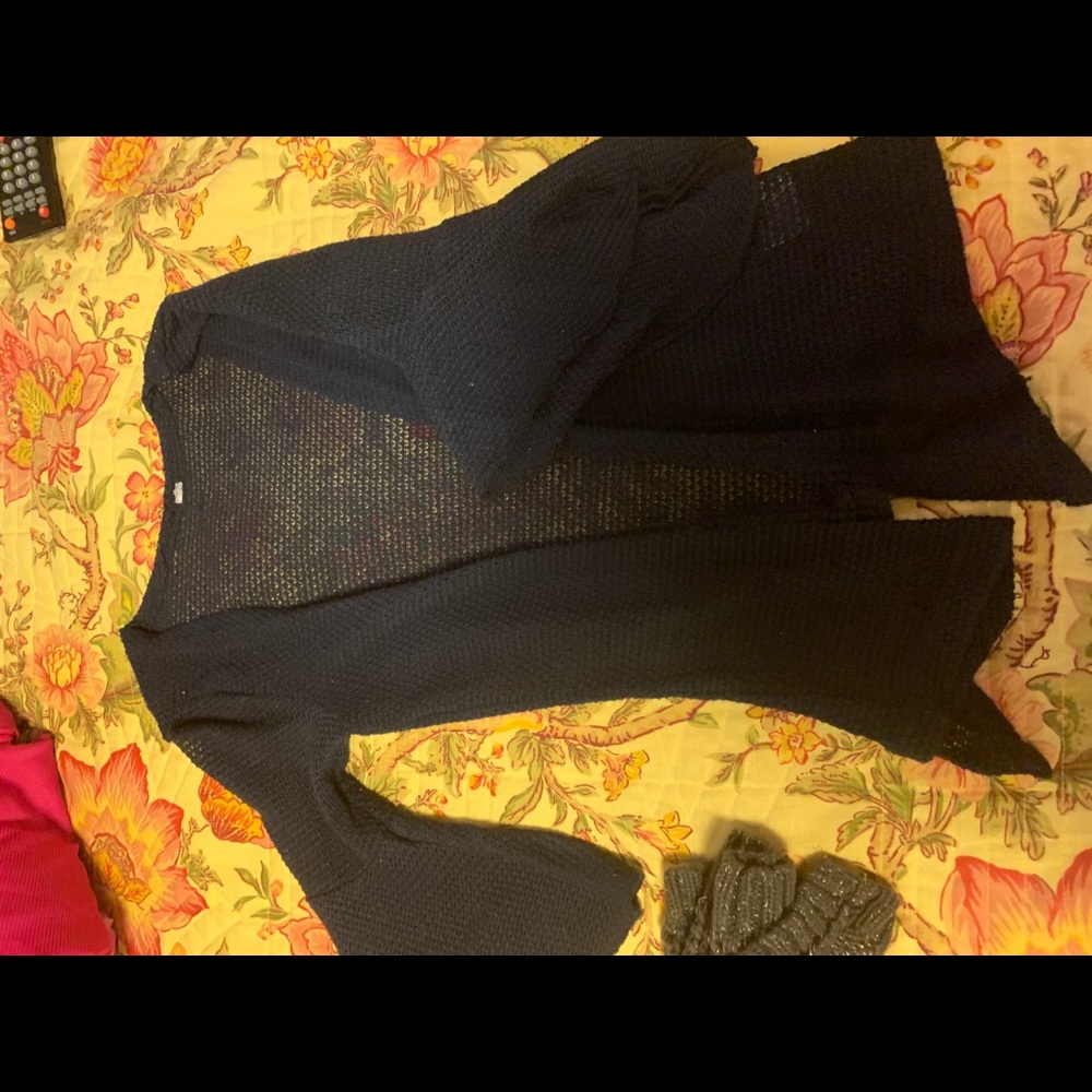 2 lite sweaters jackets 1blue 1 charcoalwith gold